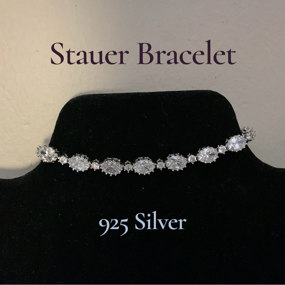 Stauer Lab Created DiamondAura Sterling Bracelet Oval and Round Sparkly Stones